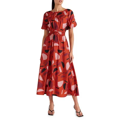 Impressions Murano Twist-Back Geo-Print Midi Dress