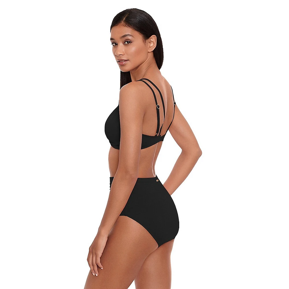 Beach Club Solids High-Waist Ruched Bikini Bottoms