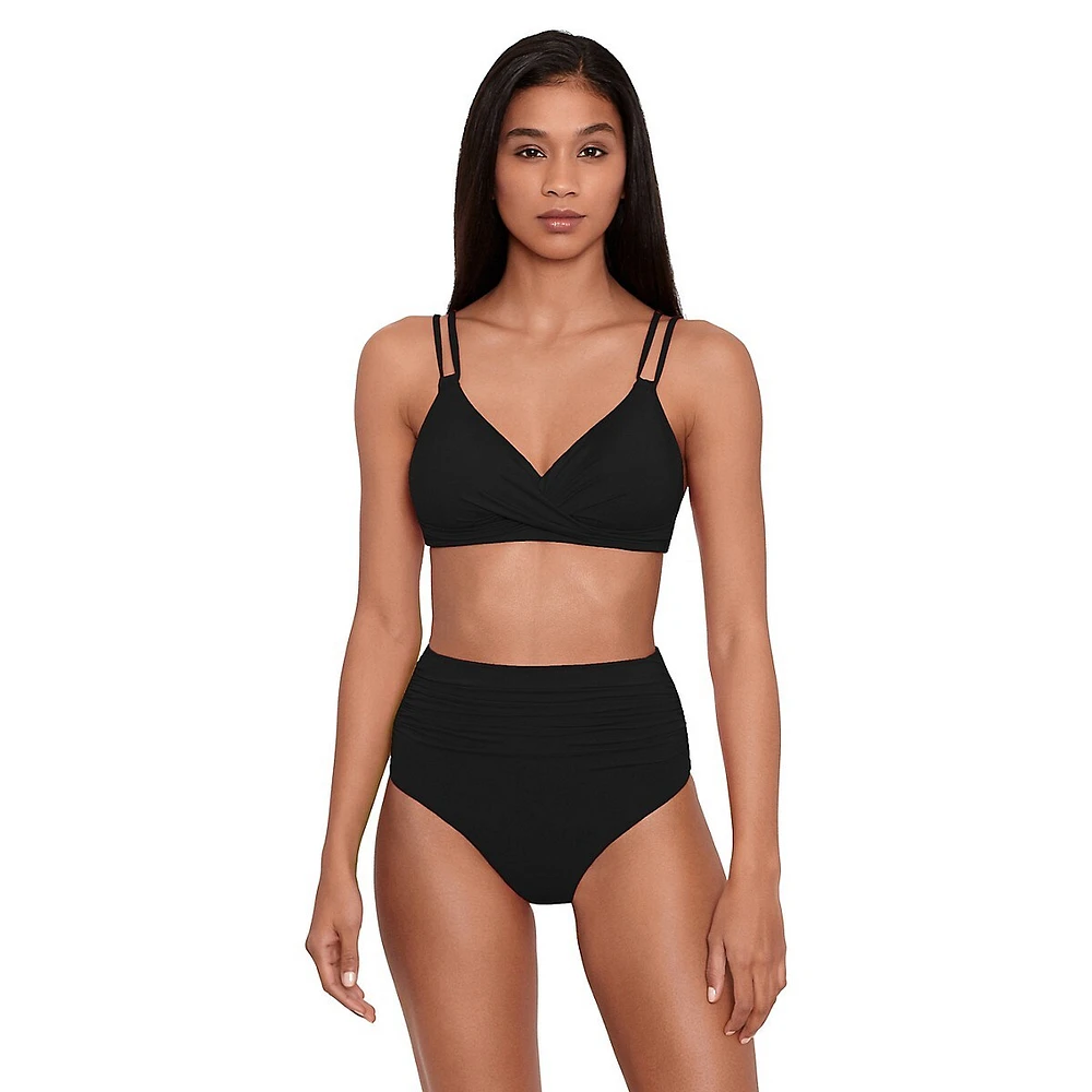 Beach Club Solids High-Waist Ruched Bikini Bottoms