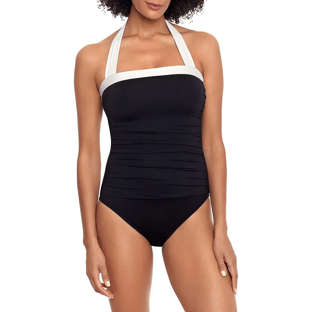 Bel Air Shirred Tummy-Control Bandeau One-Piece Swimsuit