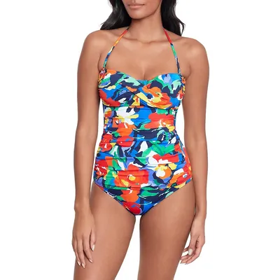 Bold Abstract Floral Twist Bandini Swim Top