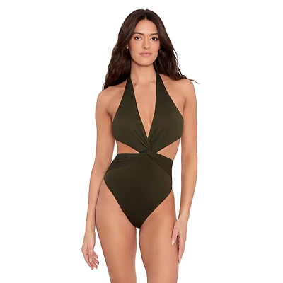 One-Piece Cutout Twist Halter Swimsuit