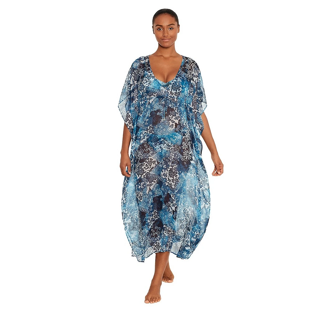 Printed Chiffon Long Tunic Coverup