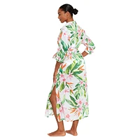 Watercolour Tropical Floral Cover Up Shirt Dress