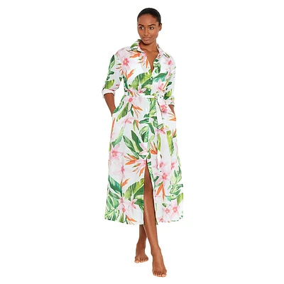 Watercolour Tropical Floral Cover Up Shirt Dress