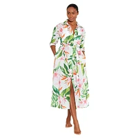 Watercolour Tropical Floral Cover Up Shirt Dress