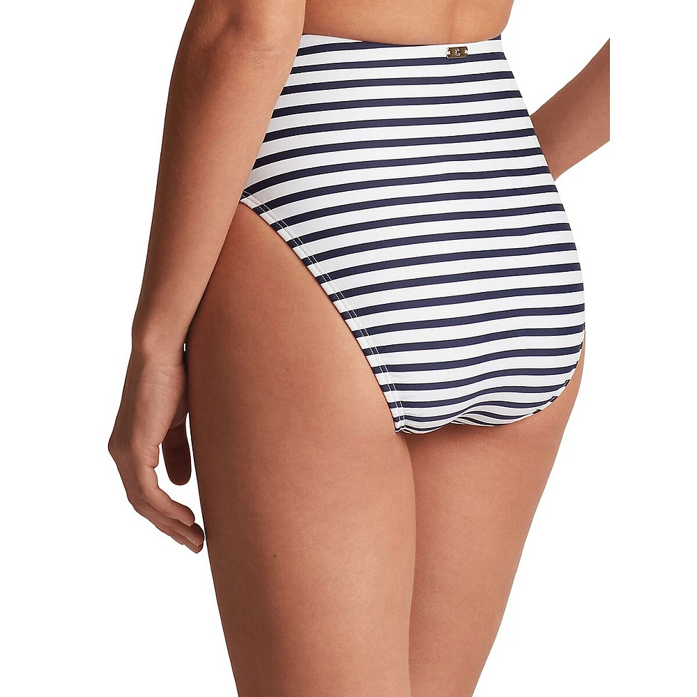 Bas de bikini taille haute à rayures luxe