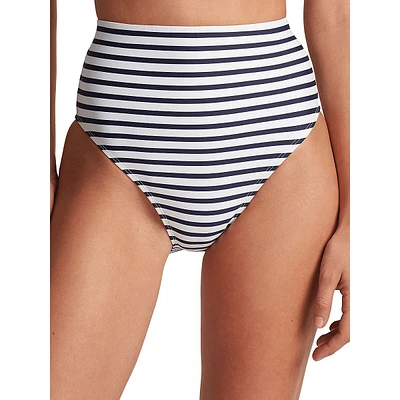 Bas de bikini taille haute à rayures luxe