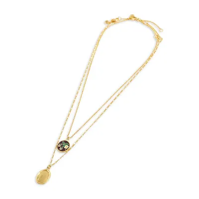 Goldplated & Enamel Magnolia Pendant Layered Necklace