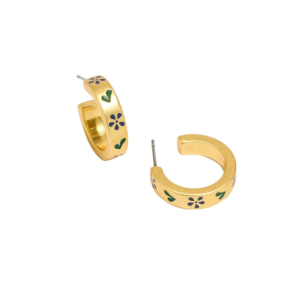 Goldplated & Enameled Floral Wisteria Hoop Earrings