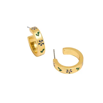 Goldplated & Enameled Floral Wisteria Hoop Earrings