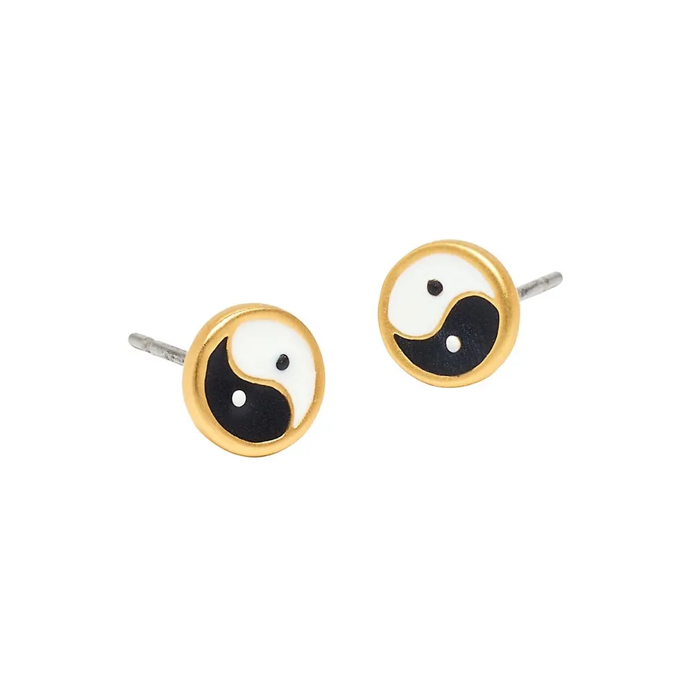 Goldplated & Enamel Yin Yang Stud Earrings
