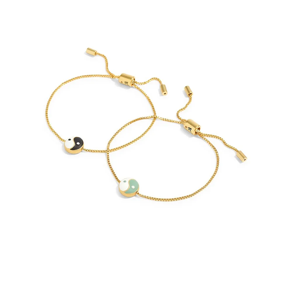 Set of 2 Goldplated & Enamel Yin Yang Friendship Bracelet Set
