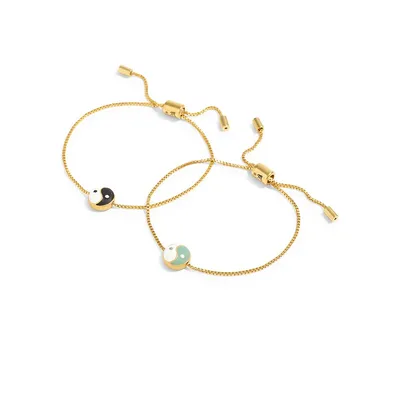 Ensemble de deux bracelets d'amitié Yin Yang plaqués or et émaillés