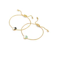 Set of 2 Goldplated & Enamel Yin Yang Friendship Bracelet Set