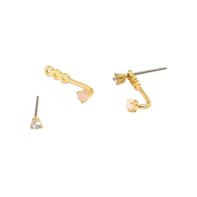 Stone Collection Goldplated, Rose Quartz & Rhinestone Front-Back Stud Earrings