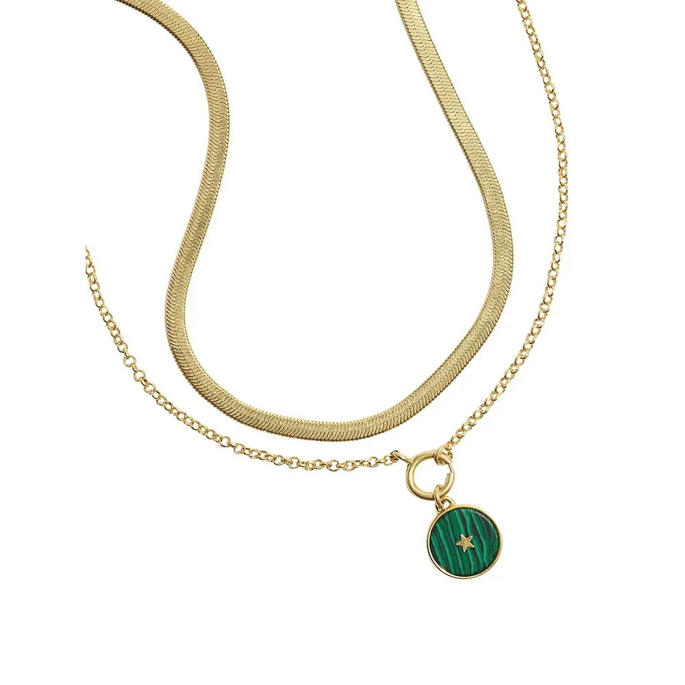 Goldplated and Malachite Pendant Double-Necklace 2-Piece Set