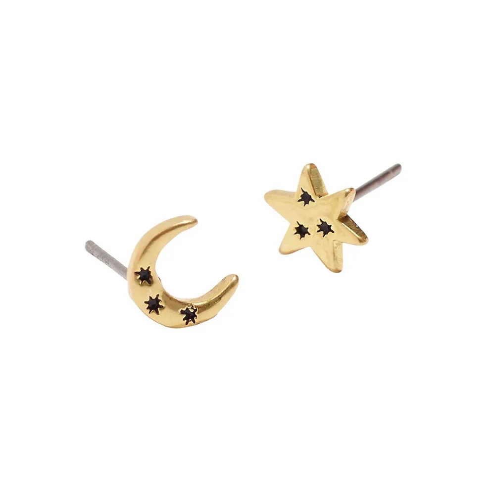 Goldplated Etched Stars Stud Earrings