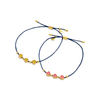 2-Piece Goldplated & Enamel Daisy Friendship Bracelet Set