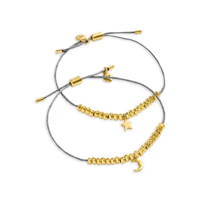 Celestial 2-Piece Goldplated Star & Moon Charm Friendship Bracelet Set