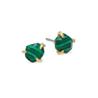 Aura Stone Goldtone & Striped Green Malachite Stud Earrings