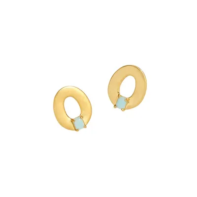 Golplated & Amazonite Medium Hoop Earrings