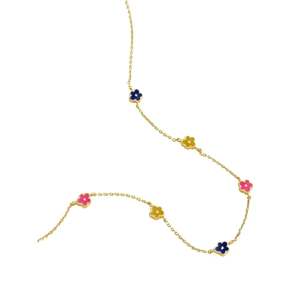 Goldplated & Enamel Daisy Station Necklace