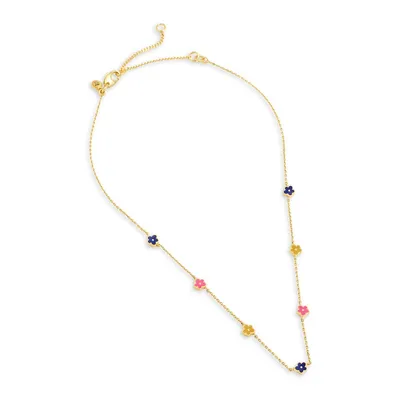 Goldplated & Enamel Daisy Station Necklace