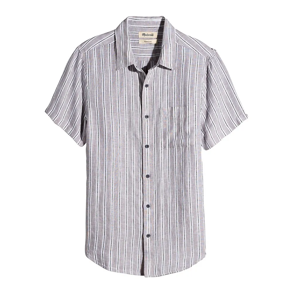 Linen Perfect Slim-Fit Short-Sleeve Striped Shirt