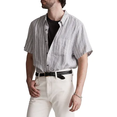 Linen Perfect Slim-Fit Short-Sleeve Striped Shirt