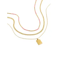 Goldplated and Glass Seed Bead 3-Piece Necklace Set