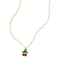 Goldtone and Enamel Cherry Pendant Necklace