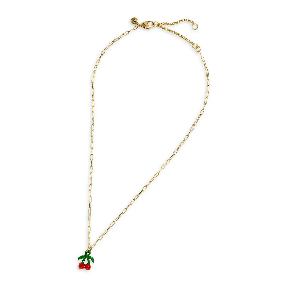 Goldtone and Enamel Cherry Pendant Necklace