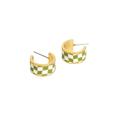 Goldplated & Enamel Checkerboard Huggie Hoop Earrings