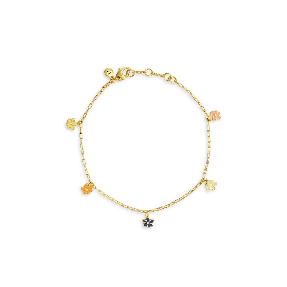 Goldplated & Enamel Floral Charm Anklet