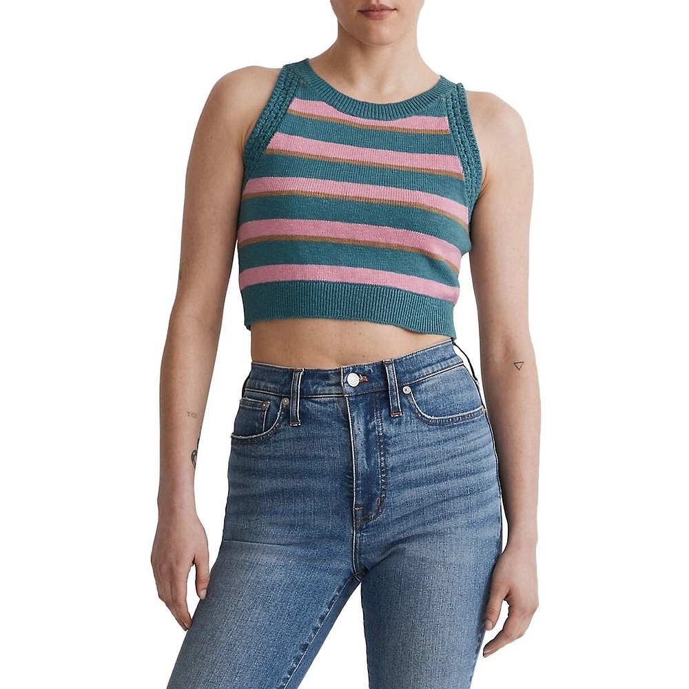 Crochet-Trim Cropped Tank Sweater