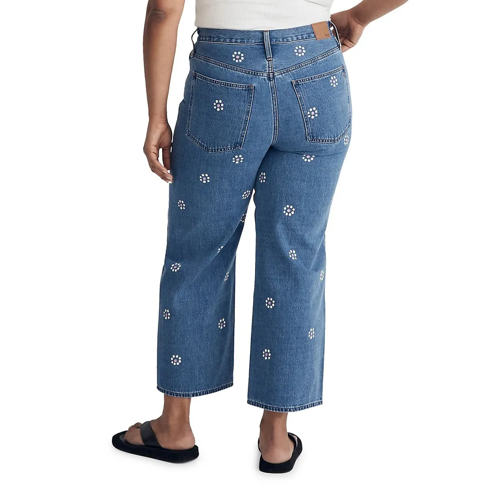 The Perfect Vintage Stamped Floral Wide-Leg Cropped Jeans