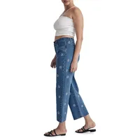 The Perfect Vintage Stamped Floral Wide-Leg Cropped Jeans