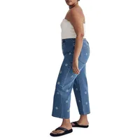 The Perfect Vintage Stamped Floral Wide-Leg Cropped Jeans