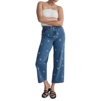 The Perfect Vintage Stamped Floral Wide-Leg Cropped Jeans