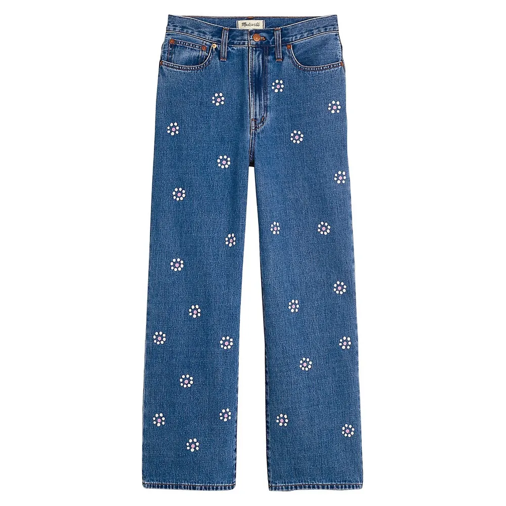 The Perfect Vintage Stamped Floral Wide-Leg Cropped Jeans