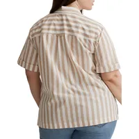 Plus Signature Poplin Leray Stripe Short-Sleeve Shirt