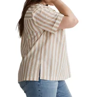 Plus Signature Poplin Leray Stripe Short-Sleeve Shirt