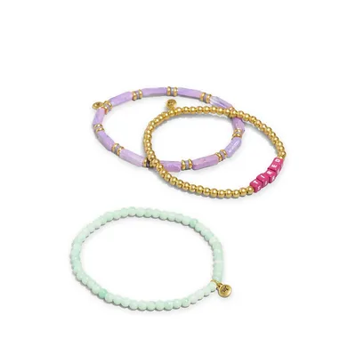Ensemble de 3 bracelets dorés ornés de perles