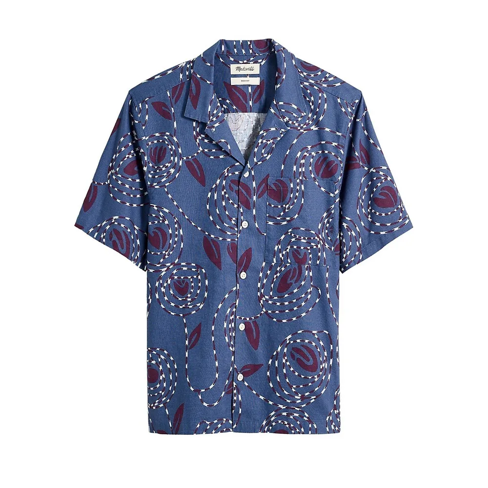 Hemp and Cotton Printed Camp Shirt