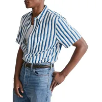 Slim-Fit Striped Crinkle Cotton Perfect Short-Sleeve Shirt