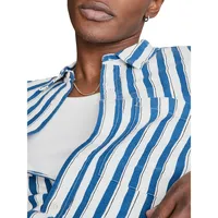 Slim-Fit Striped Crinkle Cotton Perfect Short-Sleeve Shirt