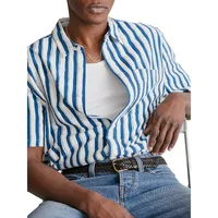 Slim-Fit Striped Crinkle Cotton Perfect Short-Sleeve Shirt