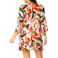 Palm Party Flounce V-Neck Tunic Cover-Up
