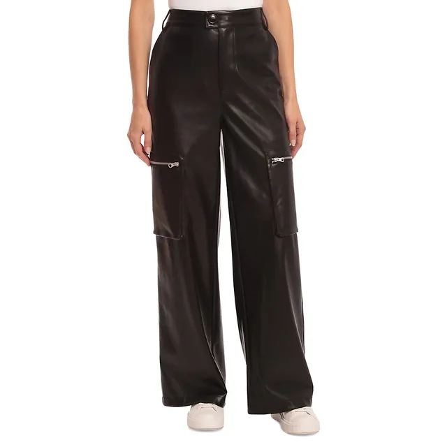 Linen Mid-Rise Wide-Leg Cargo Pant